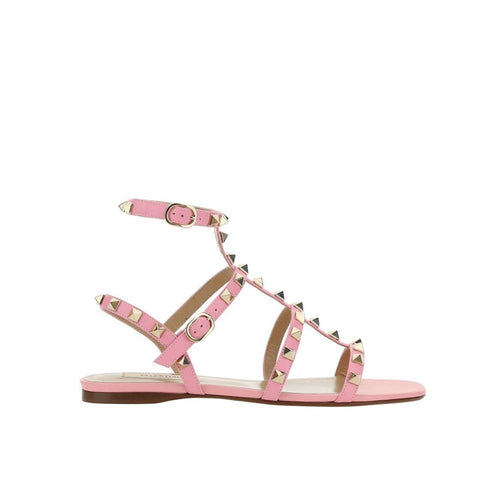 Valentino Garavani Rockstud Sandals – Pink Leather Flat Sandals for Women