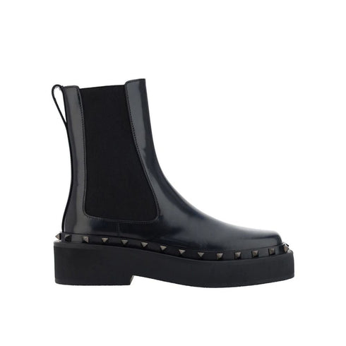 Valentino Garavani Rockstud Women's Designer Black Leather Chelsea Boots