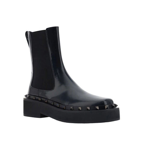 Valentino Garavani Rockstud Women's Designer Black Leather Chelsea Boots