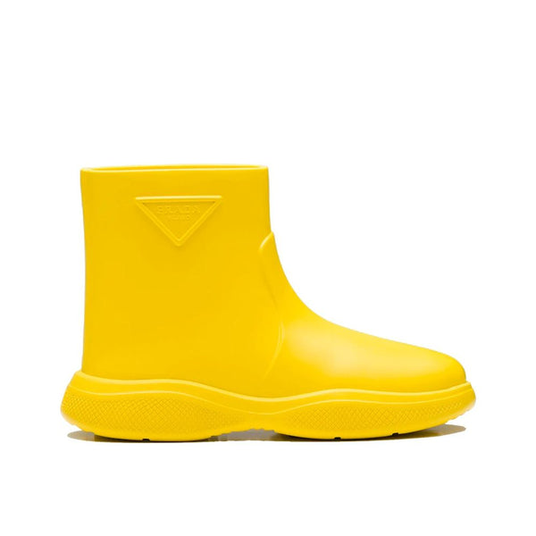 Prada Logo Rubber Ankle Boots – Bright Yellow – Rubber Slip-On Boots