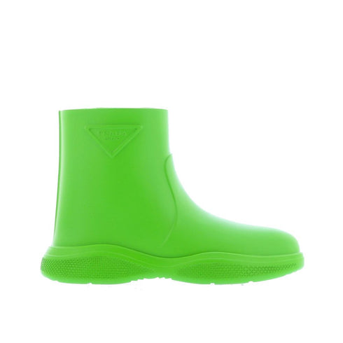 Prada Logo Rubber Ankle Boots – Neon Green – Rubber Slip-On Designer Boots