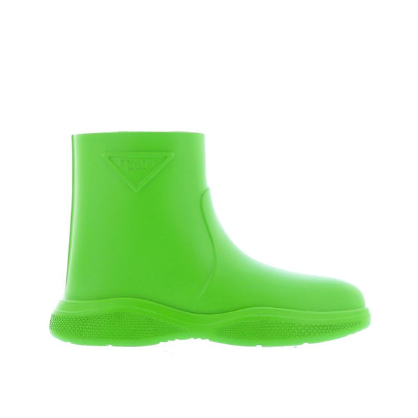 Prada Logo Rubber Ankle Boots – Neon Green – Rubber Slip-On Designer Boots