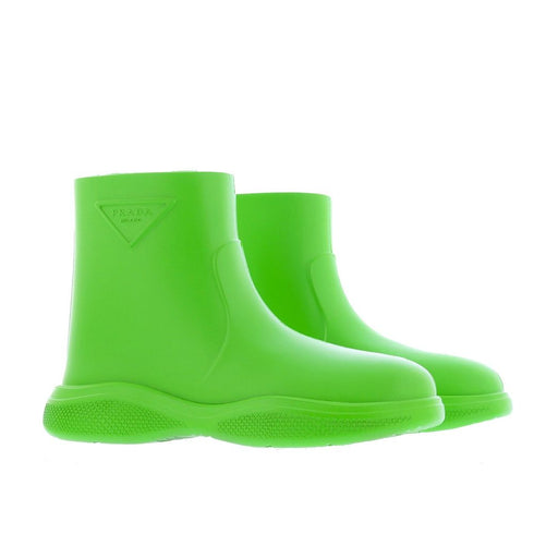Prada Logo Rubber Ankle Boots – Neon Green – Rubber Slip-On Designer Boots