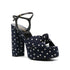 Saint Laurent Bianca Platform Sandals – Navy Blue Polka-Dot Cotton High Heels for Women