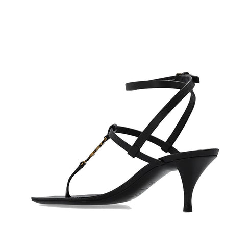 Saint Laurent Cassandra Heeled Sandals – Women's Black Leather YSL Heels