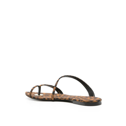 Saint Laurent Tanger Flat Sandals – Women's Leopard Print Fabric Thong Slides