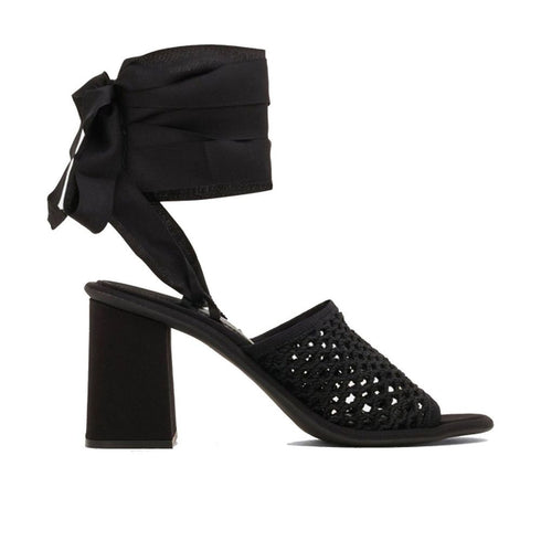 Miu Miu Black Macramé Lace-Up Block Heel Sandals for Women