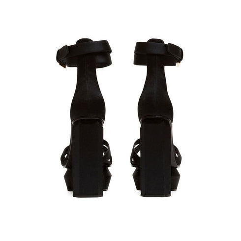 Balmain Ava Platform Sandals Black Silk High Heel Open Toe Shoes for Women