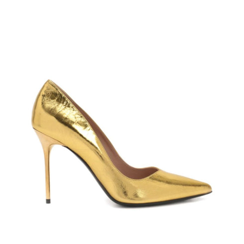Balmain Gold Leather Stiletto Heels Pumps with Wrinkled Effect – Women’s Shoes