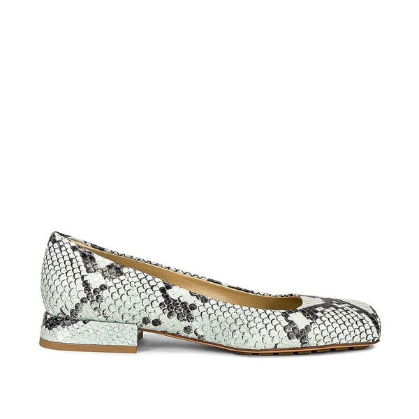 Bottega Veneta Mint Green Python-Effect Leather Ballerina Flats – Women’s Square Toe Shoes