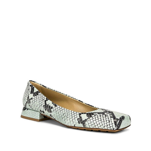 Bottega Veneta Mint Green Python-Effect Leather Ballerina Flats – Women’s Square Toe Shoes