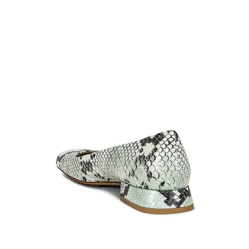 Bottega Veneta Mint Green Python-Effect Leather Ballerina Flats – Women’s Square Toe Shoes