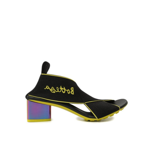 Bottega Veneta Black Yellow Flex Logo Heel Sandals for Women