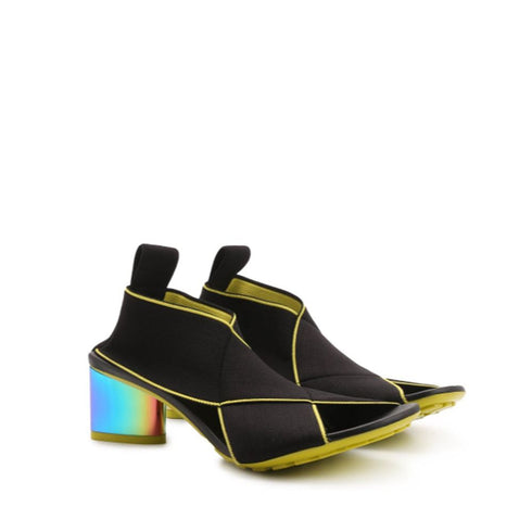 Bottega Veneta Black Yellow Flex Logo Heel Sandals for Women