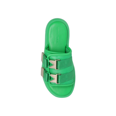 Bottega Veneta Women’s Flash Green Nylon Slides – Chunky Sole Sandals