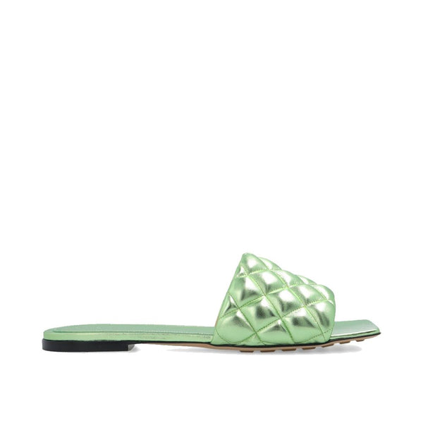 Bottega Veneta Metallic Green Padded Leather Flat Sandals - Women’s