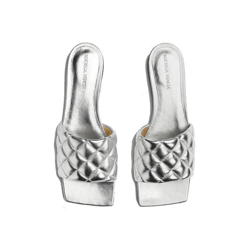 Bottega Veneta Silver Padded Leather Flat Sandals for women