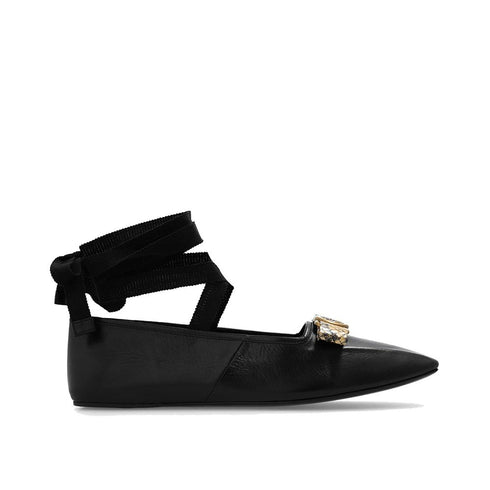 Gucci Double G Leather Ballet Flats Sandals – Black Pointed Toe Shoes for Women