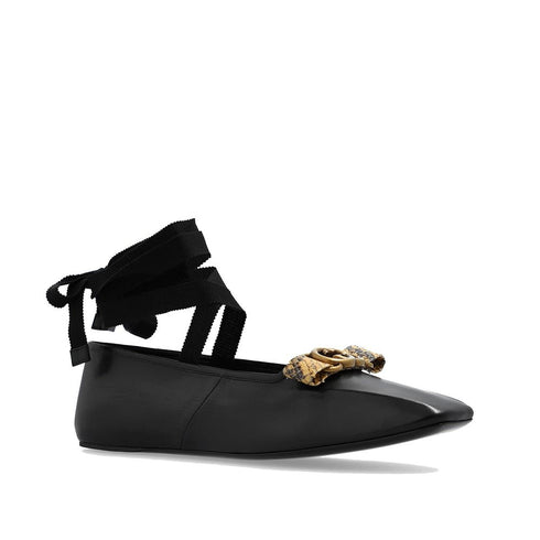 Gucci Double G Leather Ballet Flats Sandals – Black Pointed Toe Shoes for Women