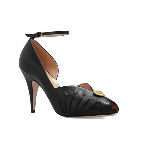 Gucci Black Leather Pumps – 10cm High Heel Shoes with Gold Interlocking G Logo for Women