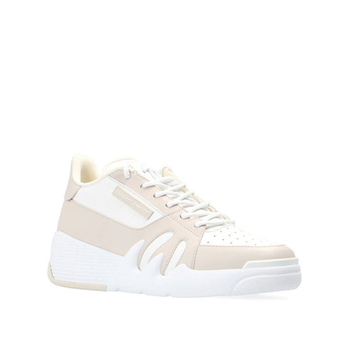 Giuseppe Zanotti Talon Sneakers – White Beige Calf Leather Low-Top Lace-Up Shoes – Women’s
