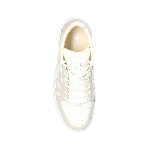 Giuseppe Zanotti Talon Sneakers – White Beige Calf Leather Low-Top Lace-Up Shoes – Women’s