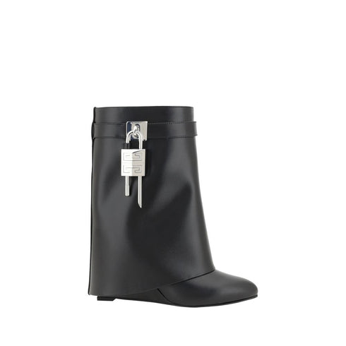Givenchy Shark Lock Ankle Boots Black Calf Leather Women’s Wedge Boots
