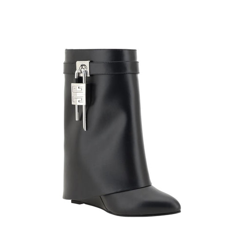 Givenchy Shark Lock Ankle Boots Black Calf Leather Women’s Wedge Boots