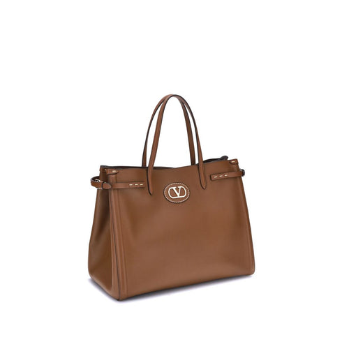 Valentino Garavani Antibes Medium Tote Bag Brown Leather Women