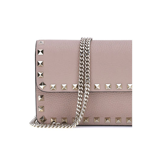 Valentino Garavani Rockstud Pink Leather Pochette with Chain for Women