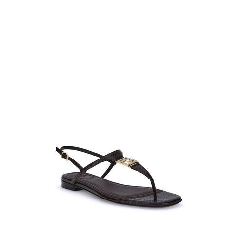 Fendi FFold Sandals Dark Purple Ayers Leather Flat T-Bar Women’s