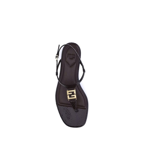Fendi FFold Sandals Dark Purple Ayers Leather Flat T-Bar Women’s