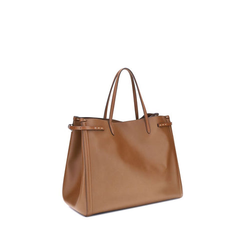 Valentino Garavani Antibes Tote Bag Brown Calf Leather for Women