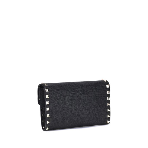 Valentino Garavani Rockstud Wallet with Chain in Black Calf Leather for Women