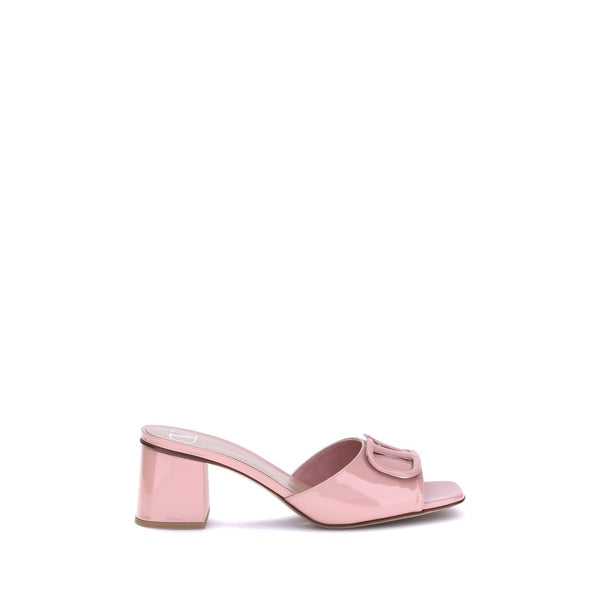 Valentino Garavani VLogo Slide Sandals – Pink Patent Leather Block Heel Slides for Women
