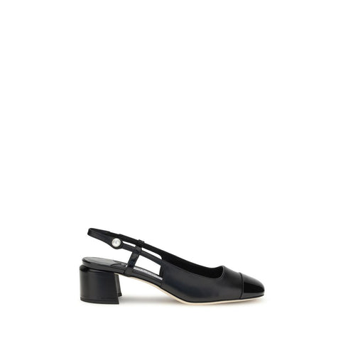 Jimmy Choo Elisa Black Leather Slingback Block Heel Pumps – Women’s Sandals