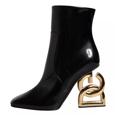 Dolce & Gabbana Jackie Mid Calf Boots Black Leather Women's Shoes