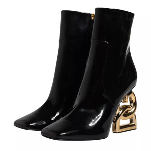Dolce & Gabbana Jackie Mid Calf Boots Black Leather Women's Shoes
