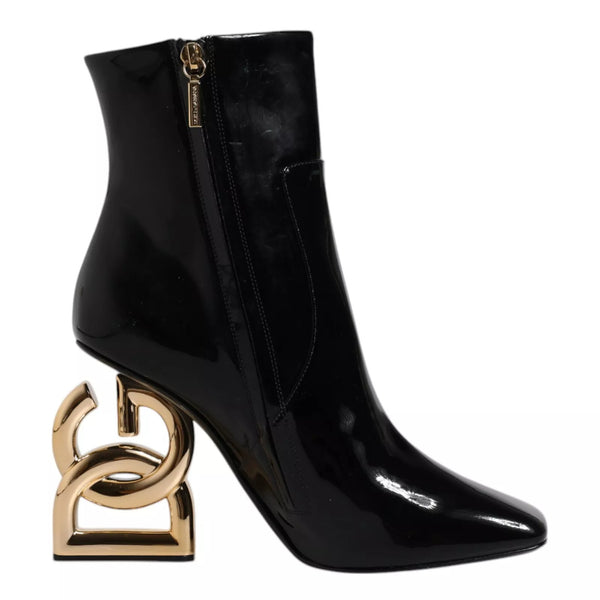 Dolce & Gabbana Jackie Mid Calf Boots Black Leather Women's Shoes