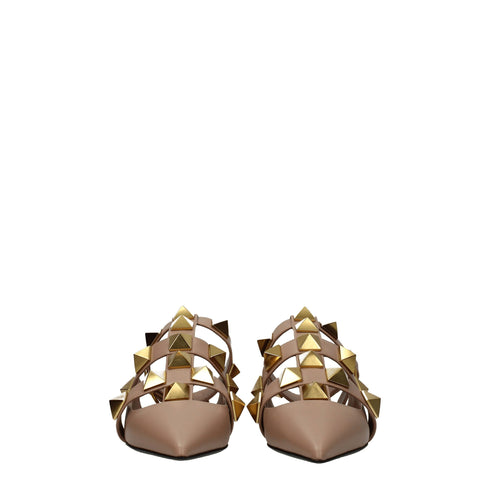 Valentino Garavani Women's Pink Leather Studded Flat Sandals