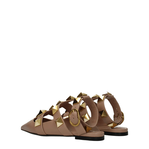 Valentino Garavani Women's Pink Leather Studded Flat Sandals