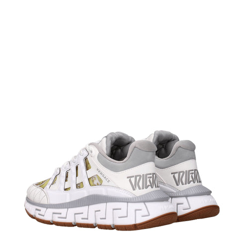 Versace White and Grey Leather Sport Sneakers Shoes with Logo Detail for Women