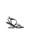 Fendi Women's Black Brown Silver Leather Mid Heel Flat Sandals