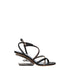 Fendi Women's Black Brown Silver Leather Mid Heel Flat Sandals