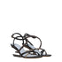 Fendi Women's Black Brown Silver Leather Mid Heel Flat Sandals