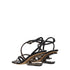Fendi Women's Black Brown Silver Leather Mid Heel Flat Sandals