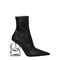 Dolce & Gabbana Black Leather Ankle Boots with Silver Logo Heel – Women’s