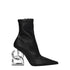 Dolce & Gabbana Black Leather Ankle Boots with Silver Logo Heel – Women’s