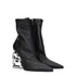 Dolce & Gabbana Black Leather Ankle Boots with Silver Logo Heel – Women’s