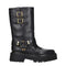 Celine Harness Mid-Calf Boots in Black Leather with Gold Buckles – Women's
